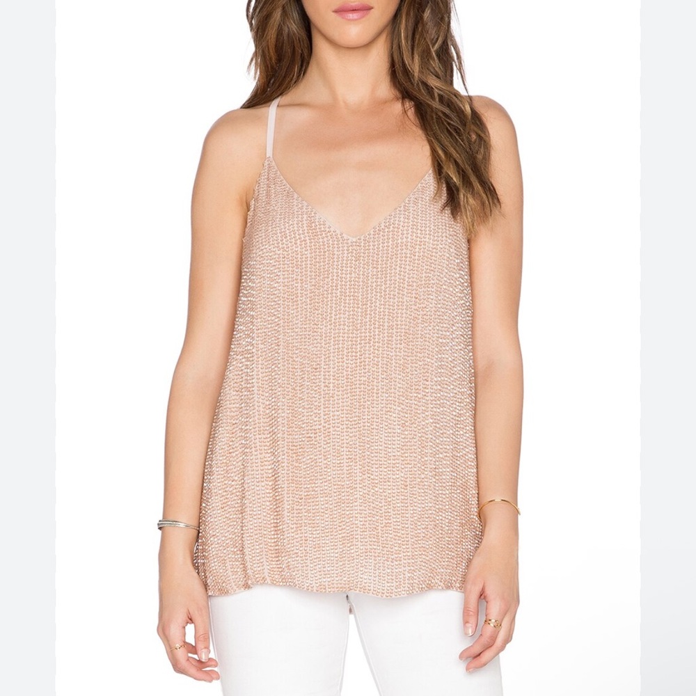 Alice + Olivia silk Lola Racerback Tank Top- Nude Pink Beaded